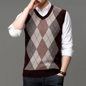 Nuevo estilo invierno rombo cuello en V hombres Cachemira <span class=keywords><strong>Chaleco</strong></span> de punto - Product Image 4
