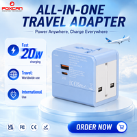Adaptador de Viaje Foxcan GaN 20W ABS Tipo-C USB 1C 6A, Enchufe de Cargador para Singapur, Enchufe EU/UK/USA/AU, Adaptador Universal 2USB
