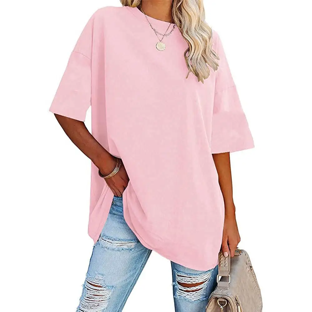 TS714 Custom Nieuwe Mode Kleding Oversized Vriendje T-shirt Vrouwen Ronde Hals T-shirt