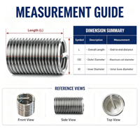 Nitronic 60 Wire Thread Insert UNS S21800 Anti - Galling Non - Magnetic Thread Repair Inserts M2 - M24