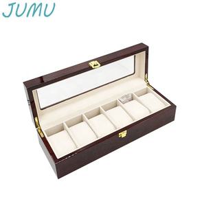 Caja de regalo de reloj de madera con tapa de vidrio, 6 ranuras, venta al por mayor - Product Image 2