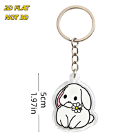 Porte-clés en acrylique Lapin blanc mignon avec marguerite, lapin aux oreilles roses, pendentif découpé transparent, chaîne métallique, accessoire doux de printemps