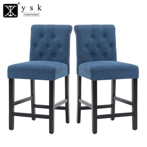 Diseño moderno Patas de madera de haya maciza Tela de terciopelo azul marino Mostrador de Bar Taburete alto Silla - Product Image 1