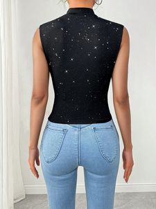 Nuevo Vestido Midi Unisex de Verano, Estilo Vintage Europeo Americano, Cuello en V, Sin Mangas, Tejido, Casual, Decoración de Lentejuelas Brillantes, Ajustado, con Logotipo Frontal - Product Image 6