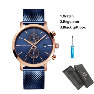 Hannah Martin Men's Chronograph <b>Watch</b> <b>Black</b> Stainless Steel Quartz Wristwatch 42mm Round - Product Image 2