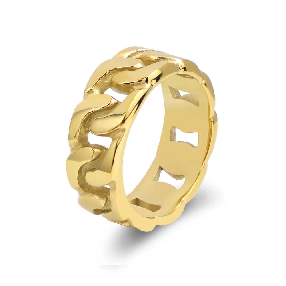 Perhiasan mode grosir trendi kustom pesta pernikahan cincin Kuba 18k berlapis emas tidak luntur perhiasan baja tahan karat