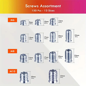 Threaded Inserts Nuts Assortment Set 150pcs Metric Coarse Fully Threaded Grade A Plated Carbon Steel Cross-border Boxed - Product Image 3
