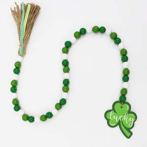 Trébol de la suerte verde Cuentas de madera Guirnalda Granja Bandeja escalonada Colgante de pared Decoración para el hogar Decoración del día de San Patricio - Product Image 3