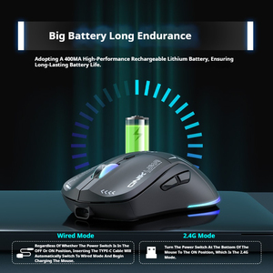 Onikuma cw917 có dây + Chuột không dây có thể sạc lại 400mAh Ergonomic im lặng chuột 2.4G Receiver MECHA Chuột chơi game máy tính xách tay - Product Image 6
