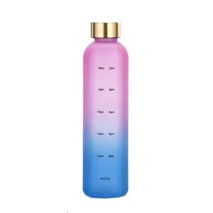 GZYSL safety lock cover leak-proof 32 OZ 1 Liter matte frosted Gradient colour BPA free drink bottle plastic With Time Marker