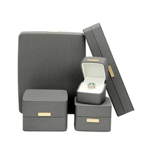 Fine PU Leather Gold Label Jewelry Packaging <b>Boxes</b> Rectangular Green Gray <b>Ring</b> Pendant Bracelet Necklace Box Wholesale - Product Image 4
