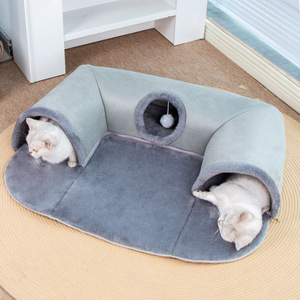 Lit pour chat en forme de tunnel en U, gris, doux et chaud, pour jouer et dormir, utilisation multi-chats, lit pour animaux de compagnie pour toutes les saisons - Product Image 4