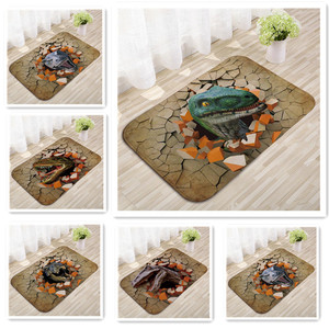 Alfombra de suelo con estampado de dinosaurios y animales, de franela para el hogar, lavable, con estampado de alta definición, antideslizante, absorbente - Product Image 1