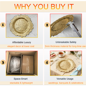 Platos Base de Plástico Dorados de 13 Pulgadas para Eventos, Platos Base Redondos Negros Tipo Reef al por Mayor para Platos de <span class=keywords><strong>Cena</strong></span> de Boda - Product Image 3