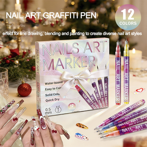 Marqueurs pour nail art FOX FEEL, 12 couleurs, matériau PET, stylo de <span class=keywords><strong>dessin</strong></span> et de peinture DIY, stylo à points pour graffiti - Product Image 1