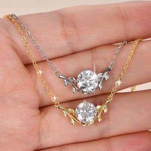 Elegante Collar con Colgante de Hoja y Cadena para Clavícula, Chapado en Oro Brillante, Moissanita de 2 Quilates, Color D, Claridad VVS1, Diseño de Planta de Vid, para Mujer - Product Image 5