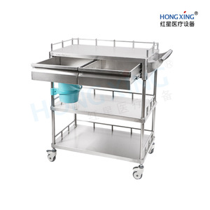 Hong Xing 304 Stainless Steel Three Layer Double Drawer Medicine Cart Hospital Nursing Treatment <b>Trolley</b> - Product Image 4