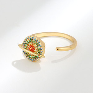 Bague tournante colorée en cuivre plaqué or avec zircone cubique, ajustable, anti-anxiété, bijou fidget pour femme - Product Image 5