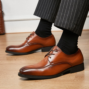Zapatos de vestir de cuero genuino marrón con punta en pico, sin cordones, para todas las estaciones, suela de goma, envío directo - Product Image 2