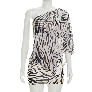 Viviblook J26ST239 Women Summer Dress <b>Set</b> <b>Sexy</b> Sheer Mesh Top Printed Dress Two Piece <b>Set</b> for Ladies - Product Image 2