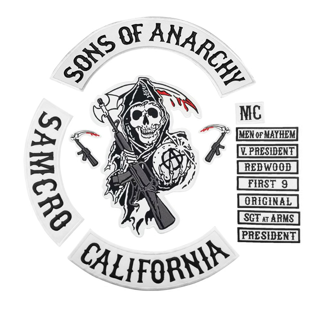 Wholesale Black sons of anarchy CALIFORNIA Full Set Motorcycle Biker Embroidered Patches for Back