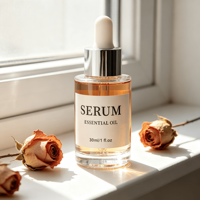 Flacon compte-gouttes en verre transparent rond pour huile essentielle, huile capillaire, sérum, avec boîte, étiquette personnalisée, 30 ml, 50 ml, 60 ml