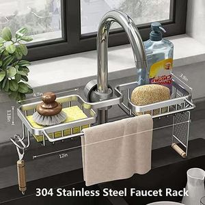 Kitchen Space Aluminum Sink Drain Rack Sponge Storage Faucet Holder Over Faucet Soap Drainer <strong>Shelf</strong> <strong>Basket</strong> Organize - Product Image 2