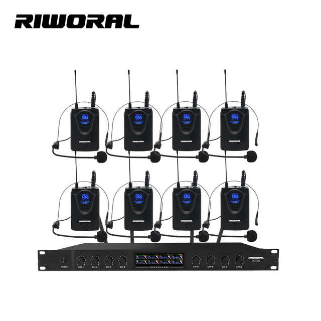 HM280 8-Channel Cordless Conference Microphone System 1-to-8 Lecturer Wireless Headset Mic Cardioid Polar Pattern Metal Material