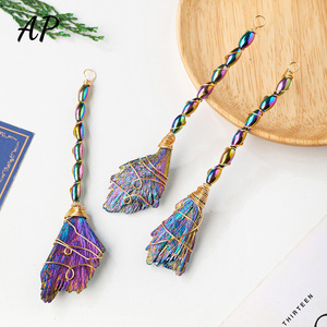 RUNYANGSHI Venta al por mayor <span class=keywords><strong>de</strong></span> Turmalina Negra Natural Aura, Escobas Coloridas, Arte Popular Curativo, Brujería, Decoración Hecha a Mano DIY para Halloween - Product Image 6