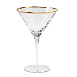 8 oz dövülmüş Martini cam metalik altın jant