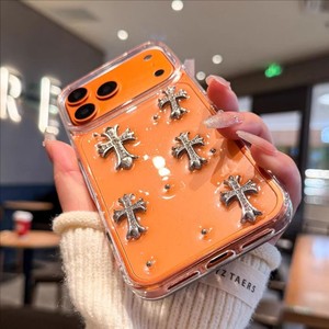 Funda de teléfono de resina epoxi transparente con cruz de diamantes de moda para iPhone 11 12 13 14 15 16 17 Pro Max, cubierta trasera negra - Product Image 4