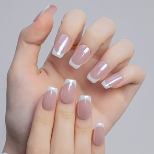 Auroral francés hecho a mano acrílico cubierta completa uñas a presión venta al por mayor uñas postizas desnudas reutilizables para uso en salón de dedos - Product Image 4