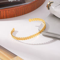 Bracelet jonc ouvert motif feuille Chevron en acier inoxydable 316L plaqué or PVD 18K, étanche, pour toutes les occasions, vente en gros