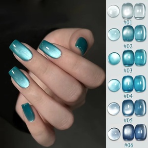 Vernis à ongles gel effet œil de chat perles de verre bleues d'été, gel magnétique blanc flash couleur nude pour nail art, idéal pour salon et ongles de Noël - Product Image 4