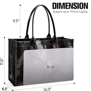 Sac fourre-tout rétro en PVC transparent avec fermeture Velcro, style décontracté et polyvalent, idéal pour les trajets quotidiens des femmes, simplicité urbaine. - Product Image 3