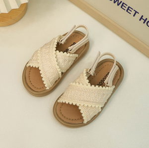 Sandales à la mode pour filles, nouveau style d'été, chaussures de princesse tissées à semelle souple, antidérapantes, chaussures de plage aérées - Product Image 3