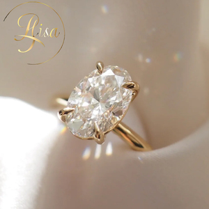 Anello di Fidanzamento con Diamante Sintetico Personalizzato in Oro 10K 14K 18K, Certificato IGI, Diamante Ovale Solitario VVS, Gioielli da Donna - Product Image 1