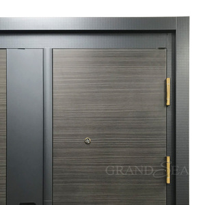 Puerta de seguridad clasificada contra el fuego del grano de madera de la cerradura elegante de la huella dactilar del nuevo dis - Product Image 5