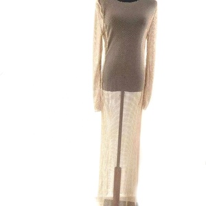 V094 Abito Lungo di Alta Qualità con Cristalli Scintillanti e Strass, Vestito Trasparente in Rete con Strass - Product Image 5