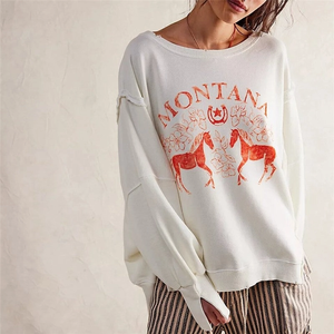 Sweat-shirt à col rond personnalisé pour femmes fournisseur de gros sweat-shirt à manches longues imprimé surdimensionné sweat-shirt de mode décontracté - Product Image 2