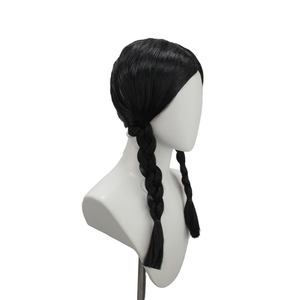 Longue <span class=keywords><strong>perruque</strong></span> noire bon marché de fête de la famille <span class=keywords><strong>mercredi</strong></span> Addams Halloween HPC-0050 fibre synthétique sans colle - Product Image 2