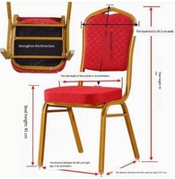 Chaise de banquet empilable en tissu jacquard rembourré avec cadre en métal plaqué or pour hôtel, mariage, restauration et événements