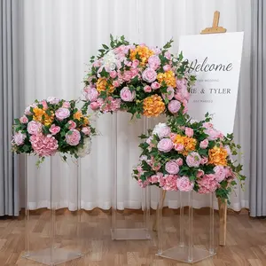 Montar mesa decorativa casamento Centerpieces caixa acrílica para flores Stand alto