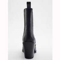 Bottines de cow-boy en cuir véritable noir sur mesure pour femmes, talons hauts de haute qualité, à enfiler, bout fermé, talons épais, hauteur accrue