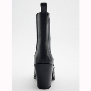 <span class=keywords><strong>Stivali</strong></span> Texani da <span class=keywords><strong>Donna</strong></span> Personalizzati in Vera Pelle Nera con Tacco Alto, di Alta Qualità, Modello Slip-On Invernale a Punta Chiusa con Tacco Largo e Rialzo Interno - Product Image 3