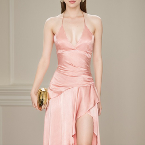 Abito da Sera di Lusso in Seta con Collo Halter Personalizzato di Alta Qualità per Matrimoni ed Occasioni Speciali - Product Image 2