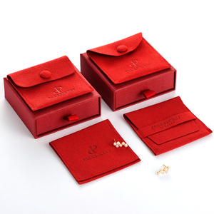 PackSecret Custom Luxury Red Microfiber Jewelry Set <b>Embossed</b> Logo Insert Necklaces Earrings Button Pouch Luxury Bag Display - Product Image 2