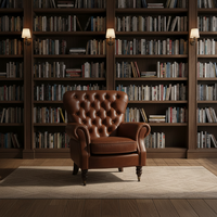 Fauteuil Chesterfield capitonné en cuir véritable, meubles anciens médiévaux