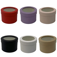Boîte ronde petite et simple en carton de couleur unie avec couvercle transparent en PVC, petite boîte à fleurs, petit seau à câlins, boîte d'emballage cadeau