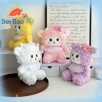 Boneka Domba Bunga Kawaii dengan Logo Custom Pabrik Plushie, Kerah Renda, Boneka Hewan Isi Dakron Lembut, Tersedia